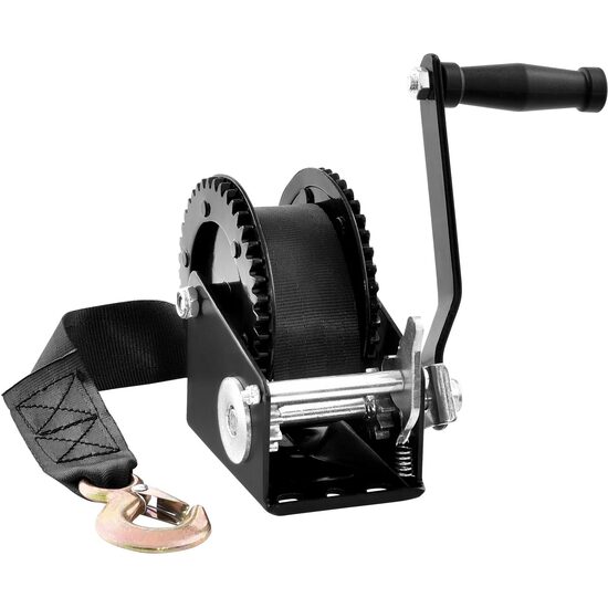 Troliu manual cu clichet si manivela, bidirectional, chinga poliester, 7 m, capacitate max 900 kg