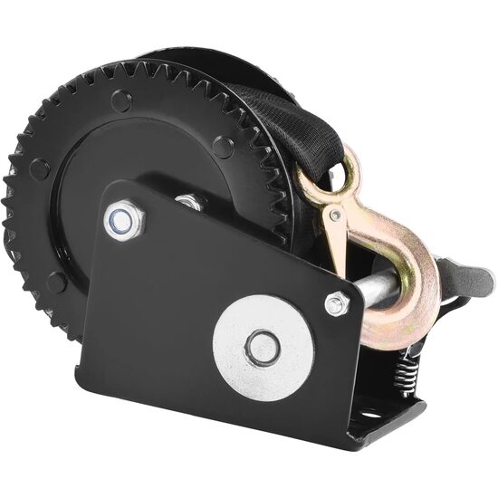 Troliu manual cu clichet si manivela, bidirectional, chinga poliester, 10 m, capacitate max 1590 kg, 2 x viteze