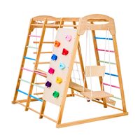 Spatiu de joaca interior, Lemn de pin, 7 in 1, capacitate max 113 kg, scari, leagan