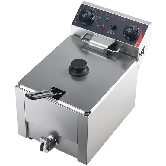 Friteuza profesionala Inox, 2500 W, Capacitate 6.8 l, control temperatura, 1 x cos, supapa scurgere ulei