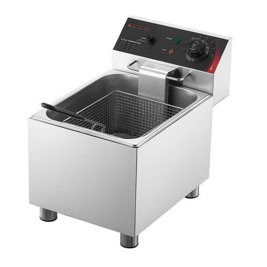 Friteuza profesionala Inox, 2500 W, Capacitate 7.5 l, control temperatura, 1 x cos, supapa scurgere ulei, 60-200 °C