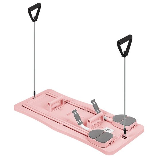 Placa pilates multifunctionala 9 in 1, max 150 kg, 2 manere flotari, 2 extensii, 4 cotiere, genunchiere, contor, Roz