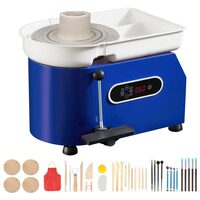 Roata de olarit electrica,  Diametru platan 28 cm, pedala, 450 W, viteza 60-300 rpm, Albastra, bazin detasabil, motor fara perii, Kit accesorii