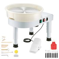 Roata de olarit electrica,  Diametru platan 35 cm, pedala, 450 W, viteza 60-300 rpm, Alb, bazin detasabil, motor fara perii, Kit accesorii
