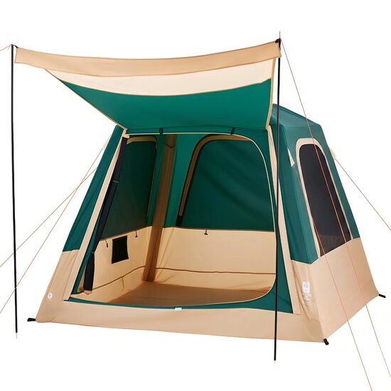 Cort instant gonflabil cu pompa reincarcabila, 4 x persoane, ferestre, Impermeabil, 229 x 229 x 177 cm, Verde/Maro
