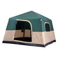 Cort instant gonflabil cu pompa reincarcabila, 6 x persoane, ferestre, Impermeabil, 300 x 300 x 225 cm, Maro/Verde
