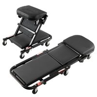 Pat/Scaun pliabil pentru atelier, 2 in 1, max 205 kg, 6 x roti, 1020 x 415 x 150 mm, Negru