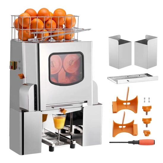 Storcator automat pentru portocale slow juicer, Inox, diametru citrice 55–80 mm, 120 W, 20 portocale /min, 495 x 320 x 780 mm, 2 x galeti