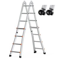 Scara pliabila in forma A, 2 x roti, max 150 kg, Aluminiu, 4.5 m, 1 x balamale, 14 trepte