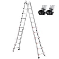 Scara pliabila in forma A, 2 x roti, max 150 kg, Aluminiu, 6.2 m, 1 x balamale, 22 trepte