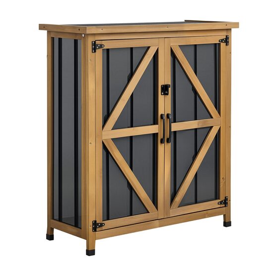 Sopron gradina pentru unelte 86 x 95 cm, Lemn de brad, rafturi, capacitate 189 l