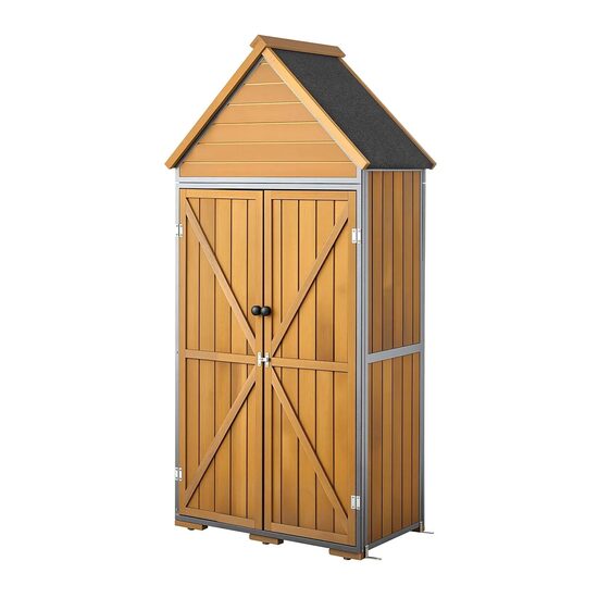Sopron gradina pentru unelte 112 x 170 cm, Lemn de brad, rafturi, capacitate 405 l