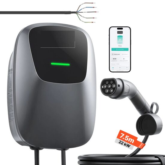Statie de incarcare pentru vehicule electrice, Trifazat 22 kW, Tip 2, IP65, curent 32 A, telecomanda prin aplicatie, cablu alimentare 7.5 m