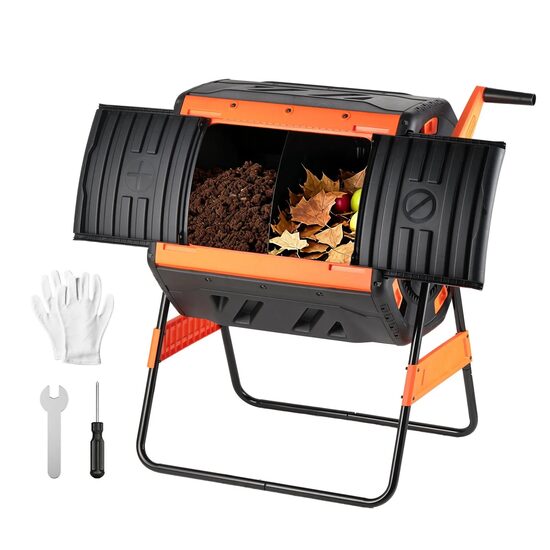 Compostor rotativ de gradina, Capacitate 200 l, rezistent UV, 2 x usi glisante, sistem de aerare