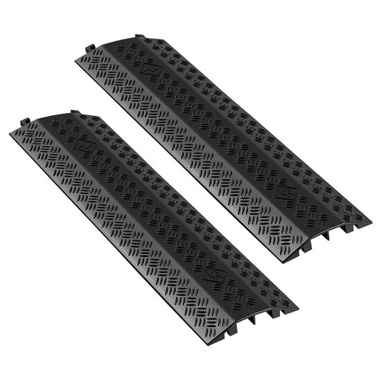 Set 2 x rampe cu protectie cabluri, 2 x canale, max 8000 kg, Negru, Lungime 975 mm