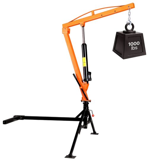 Macara telescopica pentru camioneta cu suport trepied, pivotanta la 360 de grade, Capacitate 450 kg, cric hidraulic, troliu manual, brat pliabil
