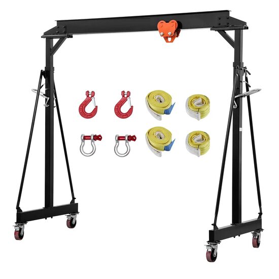 Macara portabila cu carucior manual, chingi, max 2300 kg, Inaltime reglabila 2550-3750 mm