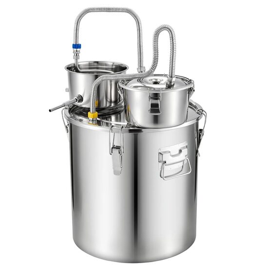 Cazan pentru distilat alcool, Inox, Capacitate 50 l, manometru, termometru scala dubla, pompa apa