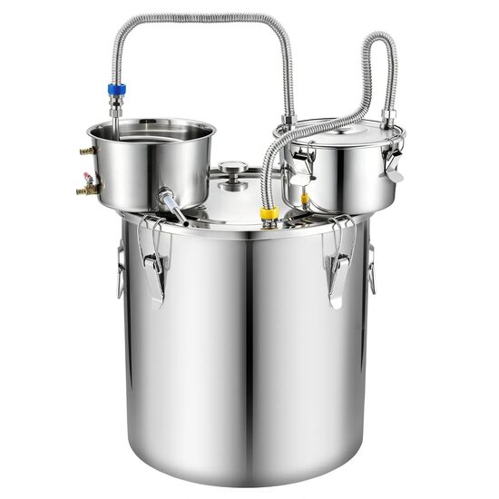 Cazan pentru distilat alcool, Inox, Capacitate 50 l, manometru, termometru scala dubla, pompa apa, 10 x borcane sticla