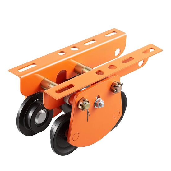 Carucior manual pentru palan, Capacitate 1000 kg, reglabil pentru latimea flansei grinzii in I de la 68 mm la 110 mm, roti duble