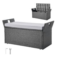 Banca de exterior cu perna si dulap depozitare, rattan artificial, 151 l, Gri, max 181 kg, 104 × 45 × 52 cm