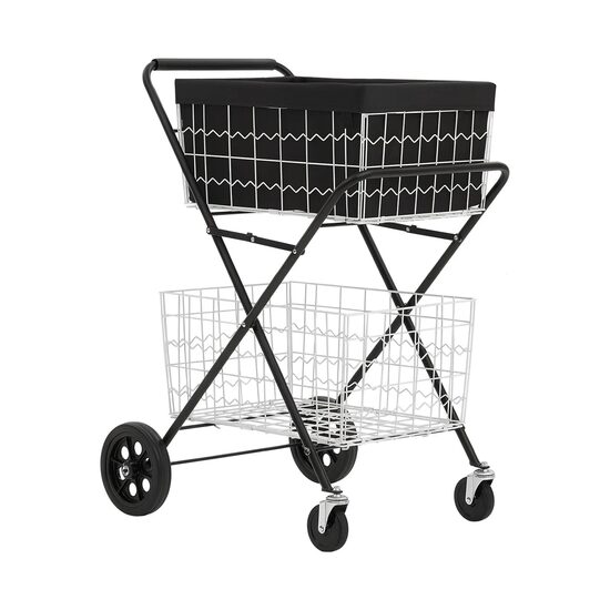 Carucior pentru cumparaturi cu 2 x niveluri si 4 x roti, Pliabil, 2 x cosuri, max 40 kg, capacitate 128 l
