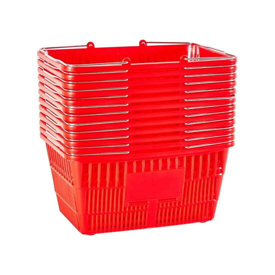 Set 12 x cosuri cumparaturi, 21 l, manere otel, Rosu, Polietilena/Otel