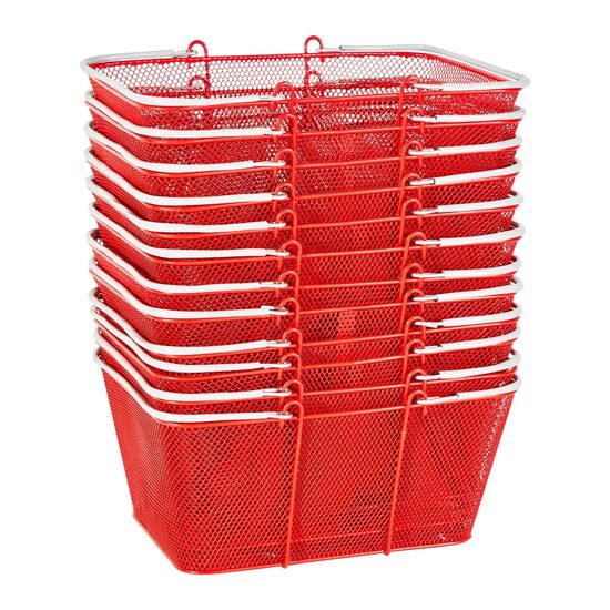 Set 12 x cosuri metalice pentru cumparaturi, capacitate 22 l, manere, Rosu, Otel, max 20 kg
