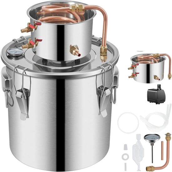 Cazan pentru distilat alcool, Inox/Cupru, Capacitate 36 l, manometru, termometru, pompa apa