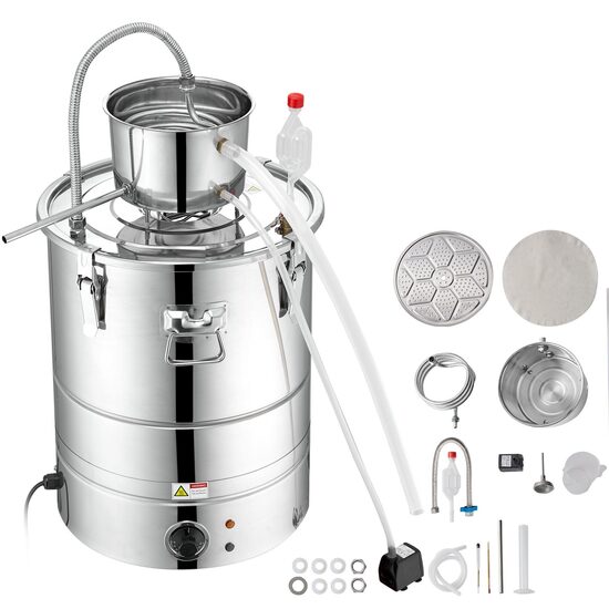 Cazan pentru distilat alcool, Inox, Capacitate 50 l, manometru, termometru, pompa apa, distilare electrica integrata 1800 W