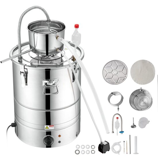 Cazan pentru distilat alcool, Inox, Capacitate 30 l, manometru, termometru, pompa apa, distilare electrica integrata 1800 W
