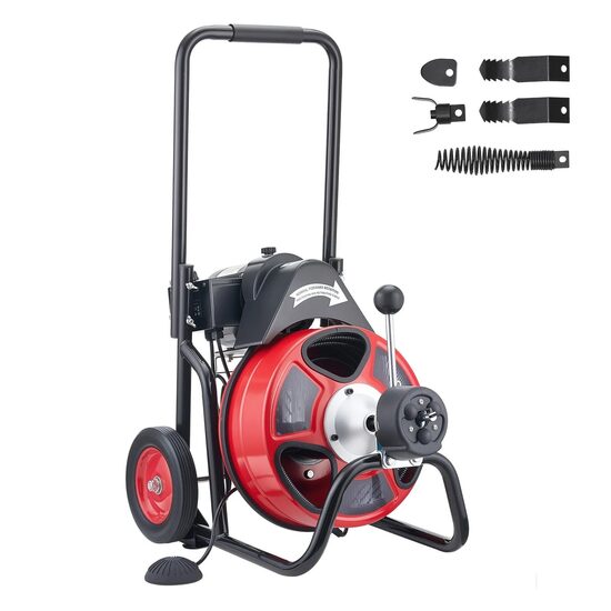 Sarpe electric pentru desfundat tevi, 4 x capete taiere, Lungime 22 m, Diametru 13 mm, pentru tevi 50-150 mm, Pedala actionare la picior