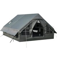 Cort gonflabil pentru camping, 5-8 persoane, pompa manuala, ferestre, Impermeabil, saltea ignifuga