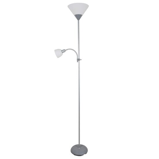 Lampa de podea cu 2 x surse E27/E14, Alb, IP20, Metal/Sticla
