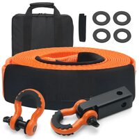 Curea remorcare pentru off-road, Lungime 9.1 m, max 16 tone, Geanta transport, 2 x Inele D, latime 76.2 mm