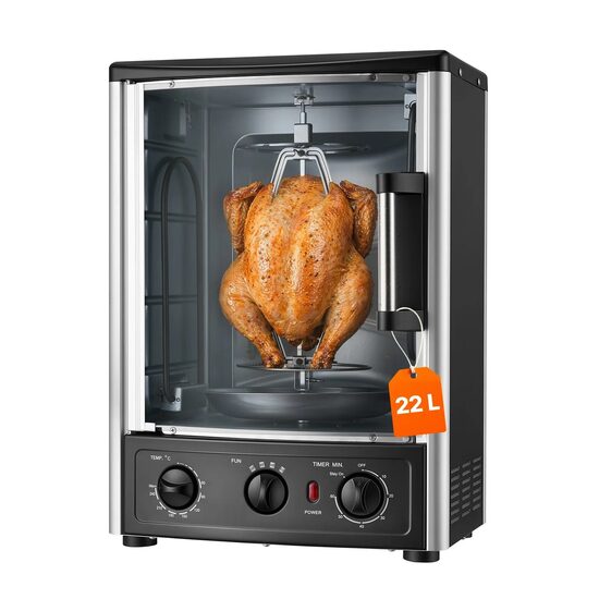 Gratar electric vertical pentru shawarma / kebab, capacitate 22 l, 1500 W, tava scurgere, suport 7 frigarui
