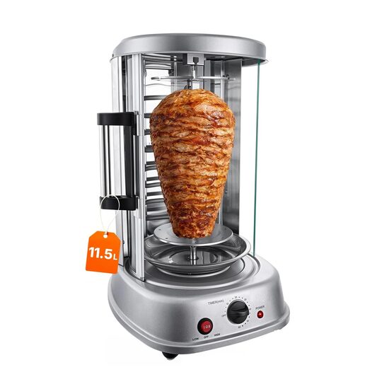 Gratar electric vertical pentru shawarma / kebab, capacitate 11.5 l, 1500 W, tava scurgere, suport 7 frigarui