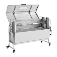 Gratar pe carbune cu rotisor electric 38 W, Inox, Capac, 4 x roti, Capacitate max 60 kg