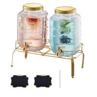 Set 2 x Dozator bauturi, Capacitate 16 l, Sticla, robinet inox anti-picurare, suport