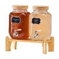 2 x Dozator bauturi, Capacitate 7.6 l, Sticla, robinet inox anti-picurare, suport lemn