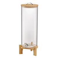 Dozator bauturi, Capacitate 13 l, Sticla, robinet inox anti-picurare, suport lemn