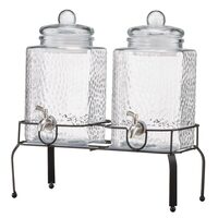 Set 2 x Dozator bauturi, Capacitate 11 l, Sticla, robinet inox anti-picurare, suport metal