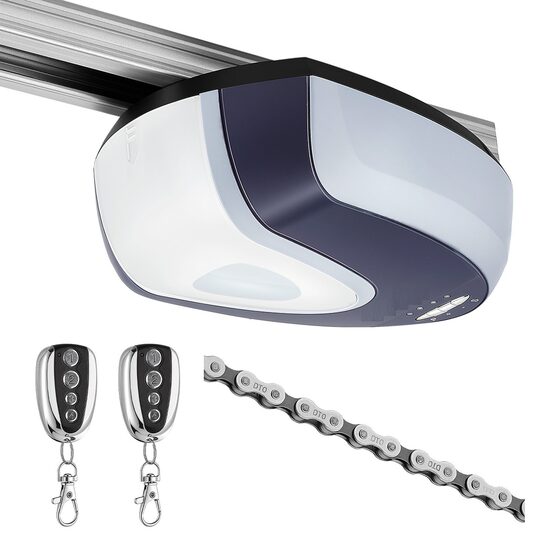 Kit automatizare usi garaj, Forta tractiune 600 N, max 60 kg, sina cu 4 sectiuni, 2 x Telecomenzi, actionare cu lant, led