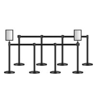 Set 8 x stalpi delimitare, Negru, Otel carbon, 8 x Curea retractabila 200 cm, Inaltime 87 cm, 2 x Panou informatii