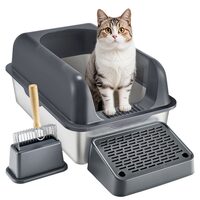 Litiera pentru pisici, marime XL, Cutie Inox inaltime 15 cm, pentru 30 zile, Gri inchis, antiaderenta