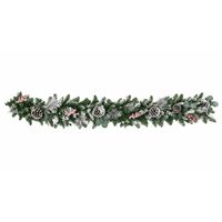 Ghirlanda de Craciun, Lungime 200 cm, Verde nins cu decoratiuni rosii