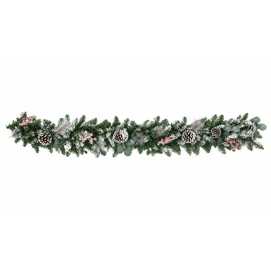Ghirlanda de Craciun, Lungime 200 cm, Verde nins cu decoratiuni rosii