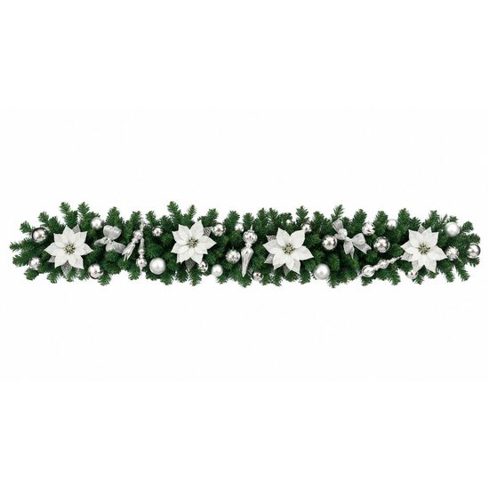 Ghirlanda de Craciun, Lungime 200 cm, Verde cu decoratiuni de culoare alba/argintiu