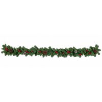 Ghirlanda de Craciun, Lungime 270 cm, Verde cu conuri de brad si decoratiuni de culoare rosie