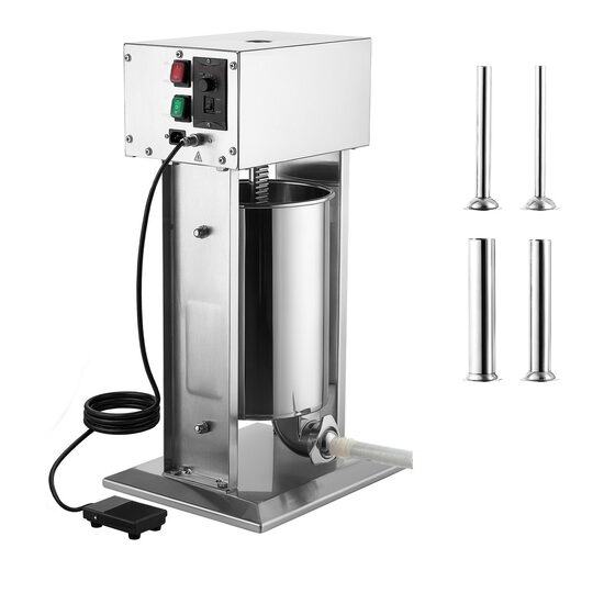 Masina electrica de umplut carnati, Profesionala, Inox, 4 x Tuburi, 200 W, control viteza, Capacitate 12 l